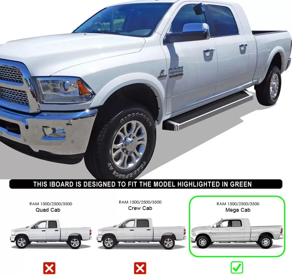 imageAPS iBoard Third Generation Black Aluminum Flat Style Running Boards Side Step for Selected Ram 1500 2500 3500 Crew CabSilver