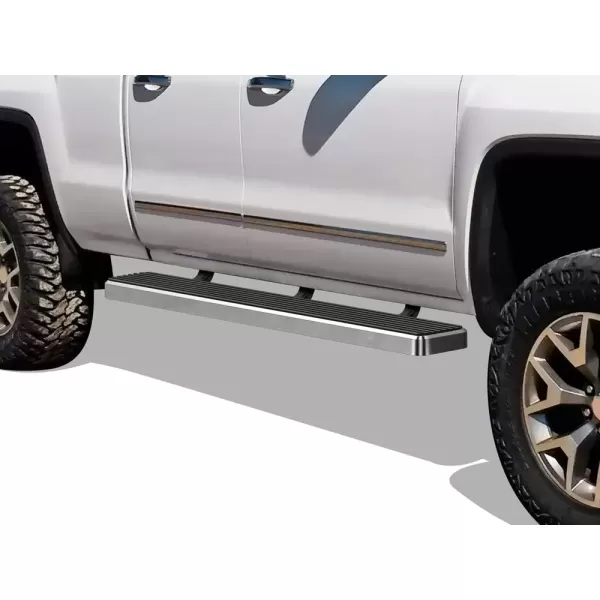 imageAPS 6in Stainless Steel Black Running Boards Compatible with Chevy Silverado GMC Sierra 20072018 Double Extended Cab ampamp 2500 3500 2019 Exclude 07 Classic Nerf BarsStainless Steel Polished