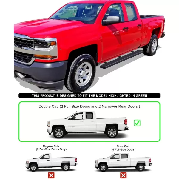imageAPS Black 5in Wheel to Wheel Running Boards Nerf Bars Steps Compatible with Chevy Silverado GMC Sierra 20072018 Double Cab Extended Cab 55ft Short Bed ampamp 2500 2019 Exclude 07 ClassicAluminum Black
