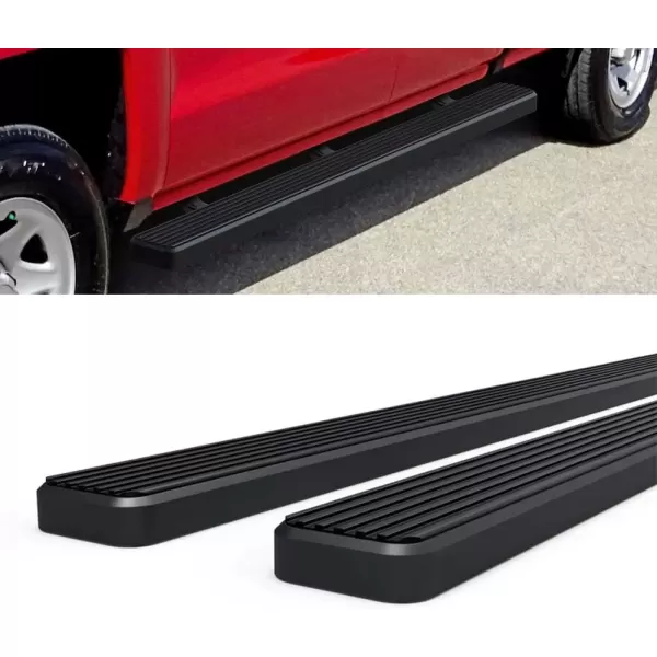 imageAPS Black 5in Wheel to Wheel Running Boards Nerf Bars Steps Compatible with Chevy Silverado GMC Sierra 20072018 Double Cab Extended Cab 55ft Short Bed ampamp 2500 2019 Exclude 07 ClassicAluminum Black