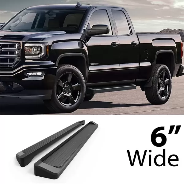 imageAPS Black 5in Wheel to Wheel Running Boards Nerf Bars Steps Compatible with Chevy Silverado GMC Sierra 20072018 Double Cab Extended Cab 55ft Short Bed ampamp 2500 2019 Exclude 07 ClassicAluminum Black