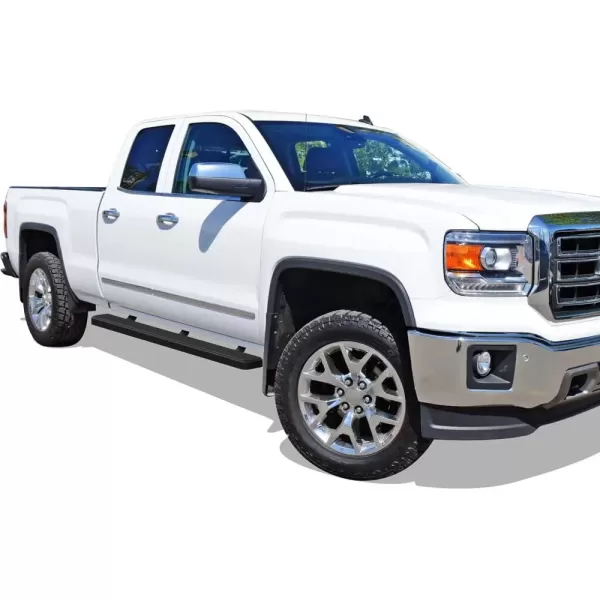 imageAPS Black 5in Wheel to Wheel Running Boards Nerf Bars Steps Compatible with Chevy Silverado GMC Sierra 20072018 Double Cab Extended Cab 55ft Short Bed ampamp 2500 2019 Exclude 07 ClassicAluminum Black