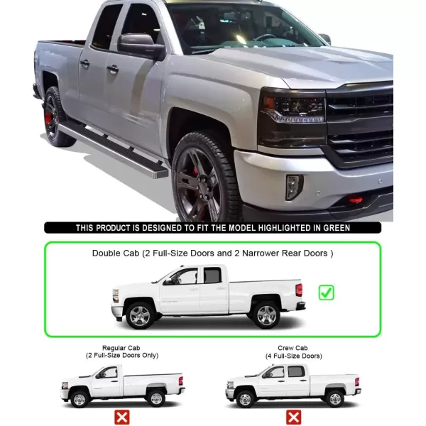 imageAPS Black Running Boards Style Compatible with Chevy Silverado GMC Sierra 20072018 Double Cab Extended Cab ampamp 2500 HD 2019 Exclude 07 ClassicInclude 19 1500 LD Nerf Bars Steps 6inAluminum Silver