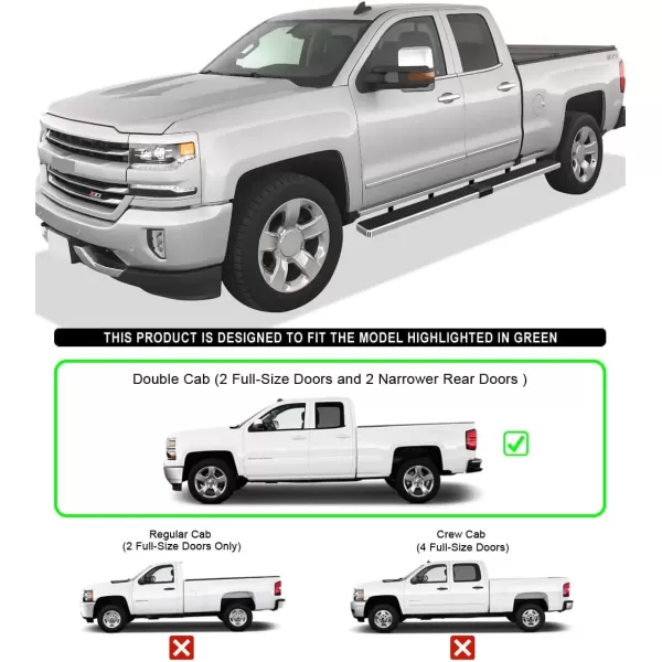 imageAPS Black Running Boards Style Compatible with Chevy Silverado GMC Sierra 20072018 Double Cab Extended Cab ampamp 2500 HD 2019 Exclude 07 ClassicInclude 19 1500 LD Nerf Bars Steps 6inStainless Steel Polished