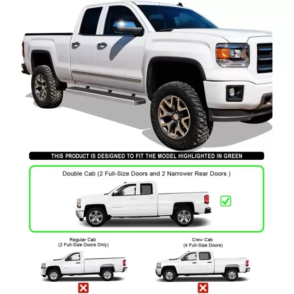 imageAPS Black Running Boards Style Compatible with Chevy Silverado GMC Sierra 20072018 Double Cab Extended Cab ampamp 2500 HD 2019 Exclude 07 ClassicInclude 19 1500 LD Nerf Bars Steps 6inStainless Steel Polished