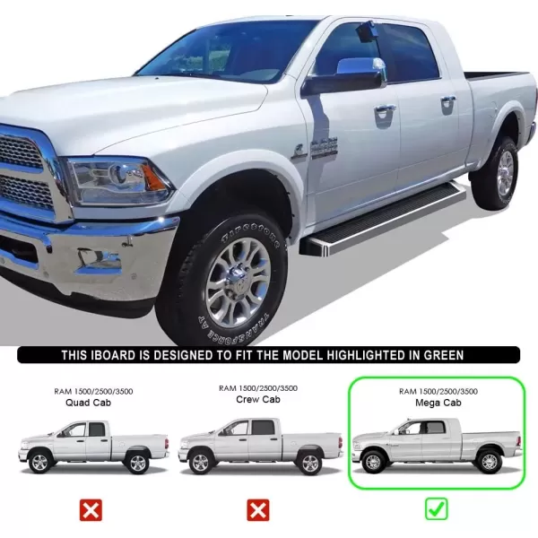 imageAPS iBoard Third Generation Black Aluminum Flat Style Running Boards Side Step for Selected Ram 1500 2500 3500 Crew CabSilver