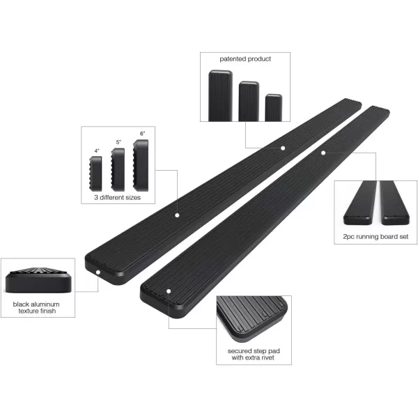 imageAPS IBCZ5928 Black 4quot Running Board Side Step iBoard Third Generation For Selected Chevy SilveradoGMC Sierra Crew Cab Aluminum5 inches