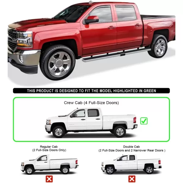 imageAPS Running Boards 5 inches Compatible with Chevy Silverado GMC Sierra 1500 20072018 ampamp 2500 HD 3500 HD 2019 Crew Cab Exclude 07 Classic Stainless Steel Nerf Bars Side Steps Side BarsStainless Steel Polished