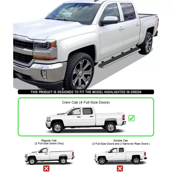 imageAPS Running Boards 5 inches Compatible with Chevy Silverado GMC Sierra 1500 20072018 ampamp 2500 HD 3500 HD 2019 Crew Cab Exclude 07 Classic Stainless Steel Nerf Bars Side Steps Side BarsStainless Steel Polished