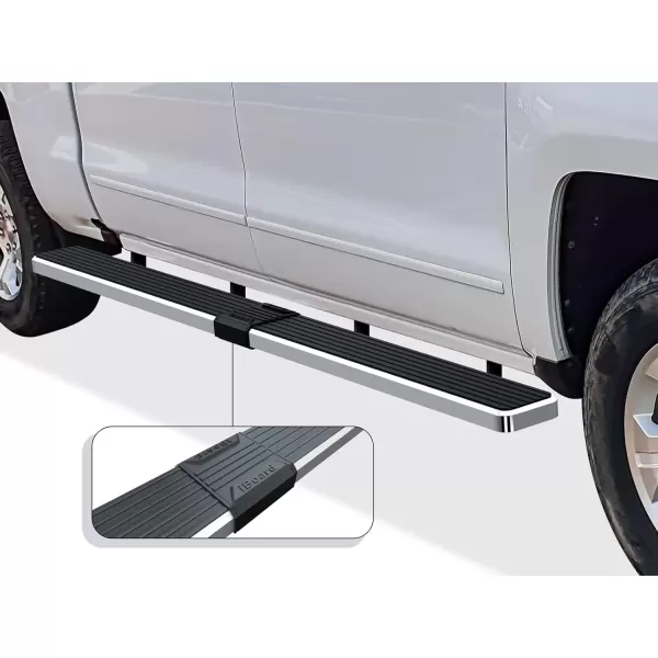 imageAPS Running Boards 5 inches Compatible with Chevy Silverado GMC Sierra 1500 20072018 ampamp 2500 HD 3500 HD 2019 Crew Cab Exclude 07 Classic Stainless Steel Nerf Bars Side Steps Side BarsAluminum Silver