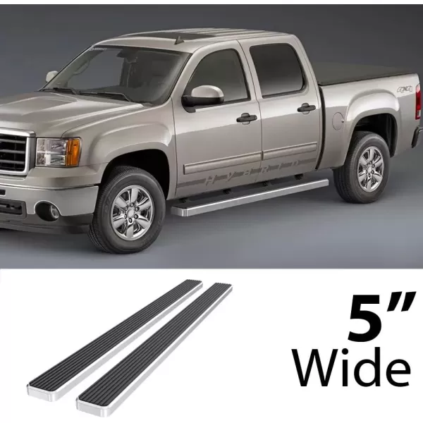 imageAPS Running Boards 5 inches Compatible with Chevy Silverado GMC Sierra 1500 20072018 ampamp 2500 HD 3500 HD 2019 Crew Cab Exclude 07 Classic Stainless Steel Nerf Bars Side Steps Side BarsSilver