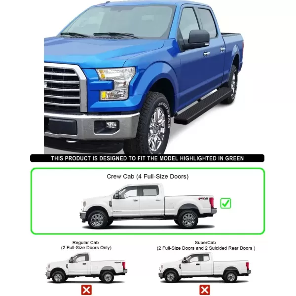 imageAPS Running Boards 5in Compatible with Ford F150 20152025 SuperCrew Cab ampamp F150 Lightning 20222025 ampamp F250 F350 Super Duty 20172025 Crew Cab Stainless Steel Nerf Bars Side Steps Side BarsBlack