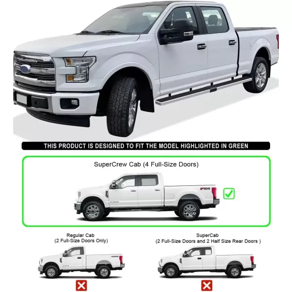 imageAPS Running Boards 5in Compatible with Ford F150 20152025 SuperCrew Cab ampamp F150 Lightning 20222025 ampamp F250 F350 Super Duty 20172025 Crew Cab Stainless Steel Nerf Bars Side Steps Side BarsStainless Steel Polished