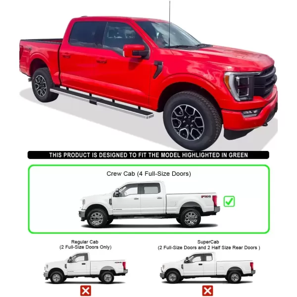 imageAPS Running Boards 5in Compatible with Ford F150 20152025 SuperCrew Cab ampamp F150 Lightning 20222025 ampamp F250 F350 Super Duty 20172025 Crew Cab Stainless Steel Nerf Bars Side Steps Side BarsStainless Steel Polished
