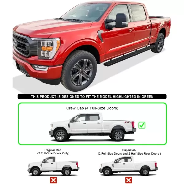 imageAPS Running Boards 5in Compatible with Ford F150 20152025 SuperCrew Cab ampamp F150 Lightning 20222025 ampamp F250 F350 Super Duty 20172025 Crew Cab Stainless Steel Nerf Bars Side Steps Side BarsBlack