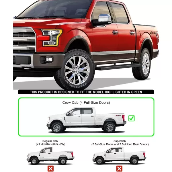 imageAPS Running Boards 5in Compatible with Ford F150 20152025 SuperCrew Cab ampamp F150 Lightning 20222025 ampamp F250 F350 Super Duty 20172025 Crew Cab Stainless Steel Nerf Bars Side Steps Side BarsBlack