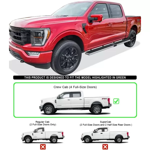 imageAPS Running Boards 5in Compatible with Ford F150 20152025 SuperCrew Cab ampamp F150 Lightning 20222025 ampamp F250 F350 Super Duty 20172025 Crew Cab Stainless Steel Nerf Bars Side Steps Side BarsSilver