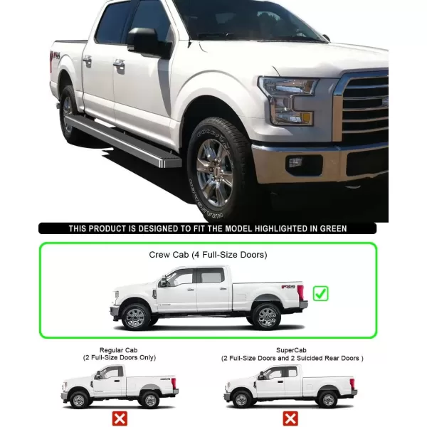 imageAPS Running Boards 5in Compatible with Ford F150 20152025 SuperCrew Cab ampamp F150 Lightning 20222025 ampamp F250 F350 Super Duty 20172025 Crew Cab Stainless Steel Nerf Bars Side Steps Side BarsSilver