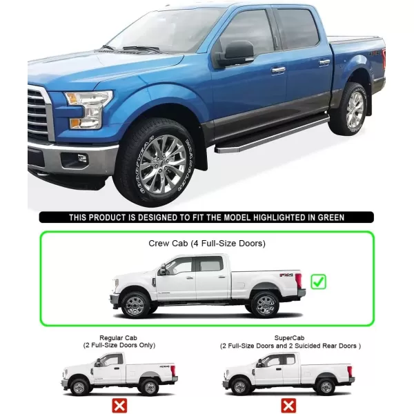 imageAPS Running Boards 5in Compatible with Ford F150 20152025 SuperCrew Cab ampamp F150 Lightning 20222025 ampamp F250 F350 Super Duty 20172025 Crew Cab Stainless Steel Nerf Bars Side Steps Side BarsPolished