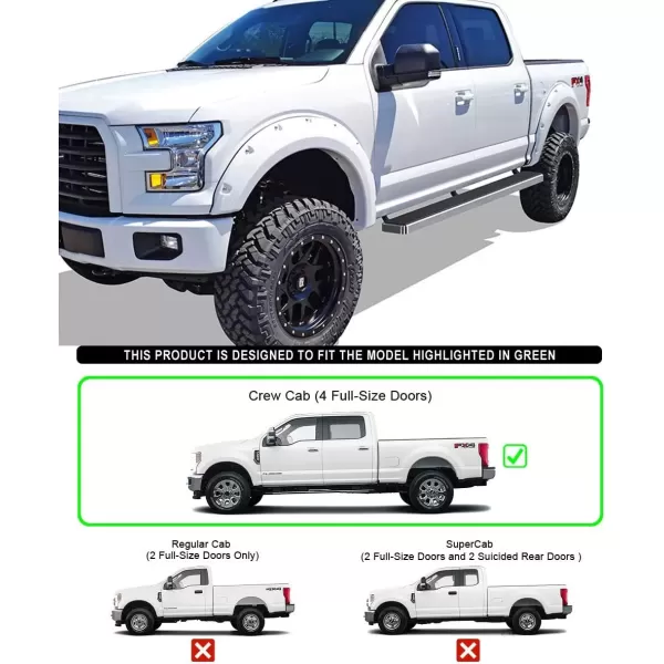 imageAPS Running Boards 5in Compatible with Ford F150 20152025 SuperCrew Cab ampamp F150 Lightning 20222025 ampamp F250 F350 Super Duty 20172025 Crew Cab Stainless Steel Nerf Bars Side Steps Side BarsAluminum Silver
