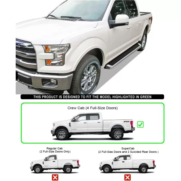 imageAPS Running Boards 5in Compatible with Ford F150 20152025 SuperCrew Cab ampamp F150 Lightning 20222025 ampamp F250 F350 Super Duty 20172025 Crew Cab Stainless Steel Nerf Bars Side Steps Side BarsAluminum Silver