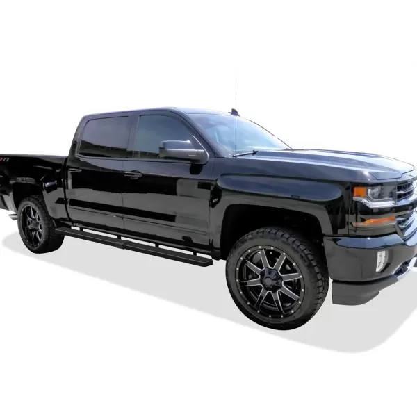 imageAPS Running Boards Nerf Bars Side Steps Compatible with Chevy Silverado GMC Sierra 1500 20072018 ampamp 2500 HD 3500 HD 2019 Crew Cab Exclude 07 Classic Stainless Steel Polished Silver 5inStainless Steel Black