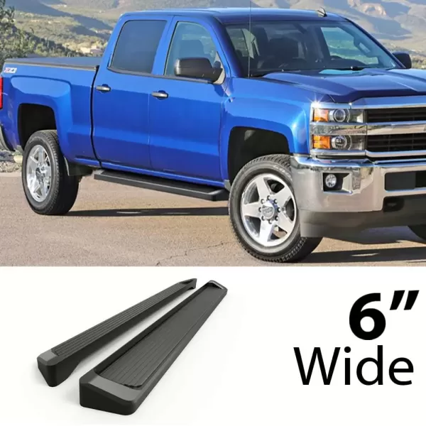 imageAPS Running Boards Nerf Bars Side Steps Compatible with Chevy Silverado GMC Sierra 1500 20072018 ampamp 2500 HD 3500 HD 2019 Crew Cab Exclude 07 Classic Stainless Steel Polished Silver 5inAluminum Black