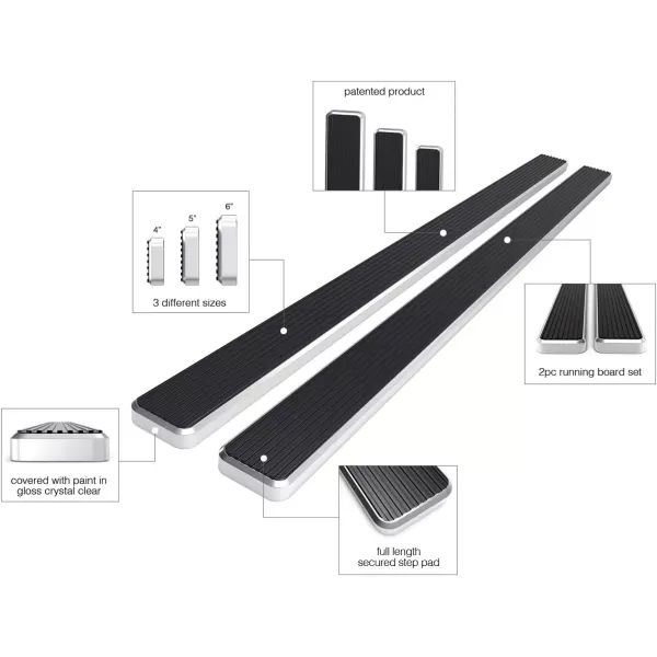 imageAPS Running Boards Nerf Bars Side Steps Compatible with Chevy Silverado GMC Sierra 1500 20072018 ampamp 2500 HD 3500 HD 2019 Crew Cab Exclude 07 Classic Stainless Steel Polished Silver 5inStainless Steel Polished