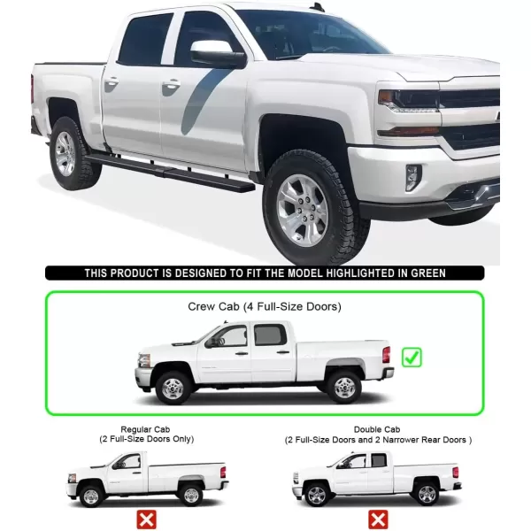 imageAPS Running Boards Nerf Bars Side Steps Compatible with Chevy Silverado GMC Sierra 1500 20072018 ampamp 2500 HD 3500 HD 2019 Crew Cab Exclude 07 Classic Stainless Steel Polished Silver 5inAluminum Black