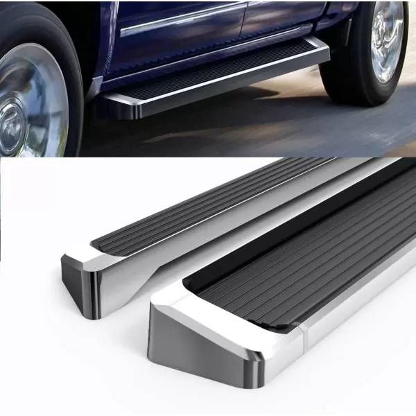 imageAPS Running Boards Nerf Bars Side Steps Compatible with Chevy Silverado GMC Sierra 1500 20072018 ampamp 2500 HD 3500 HD 2019 Crew Cab Exclude 07 Classic Stainless Steel Polished Silver 5inAluminum Silver