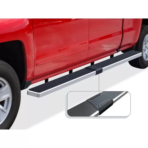 imageAPS Running Boards Nerf Bars Side Steps Compatible with Chevy Silverado GMC Sierra 1500 20072018 ampamp 2500 HD 3500 HD 2019 Crew Cab Exclude 07 Classic Stainless Steel Polished Silver 5inAluminum Silver