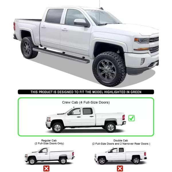 imageAPS Running Boards Nerf Bars Side Steps Compatible with Chevy Silverado GMC Sierra 1500 20072018 ampamp 2500 HD 3500 HD 2019 Crew Cab Exclude 07 Classic Stainless Steel Polished Silver 5inStainless Steel Polished