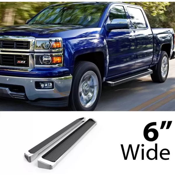 imageAPS Running Boards Nerf Bars Side Steps Compatible with Chevy Silverado GMC Sierra 1500 20072018 ampamp 2500 HD 3500 HD 2019 Crew Cab Exclude 07 Classic Stainless Steel Polished Silver 5inAluminum Silver