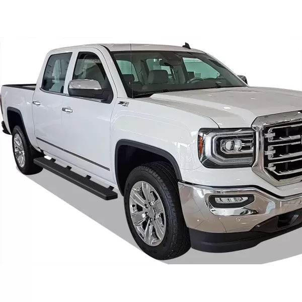 imageAPS Running Boards Nerf Bars Side Steps Compatible with Chevy Silverado GMC Sierra 1500 20072018 ampamp 2500 HD 3500 HD 2019 Crew Cab Exclude 07 Classic Stainless Steel Polished Silver 5inAluminum Black
