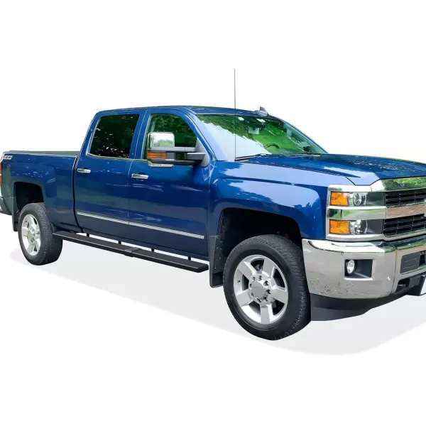 imageAPS Running Boards Nerf Bars Side Steps Compatible with Chevy Silverado GMC Sierra 1500 20072018 ampamp 2500 HD 3500 HD 2019 Crew Cab Exclude 07 Classic Stainless Steel Polished Silver 5inAluminum Black