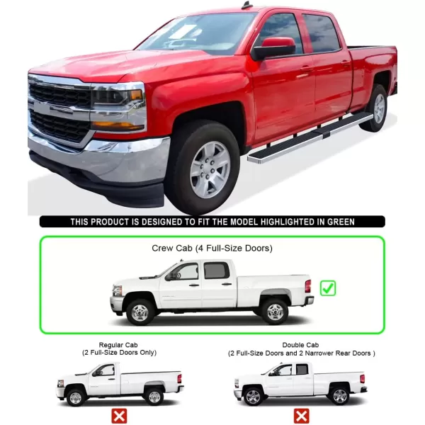 imageAPS Running Boards Nerf Bars Side Steps Compatible with Chevy Silverado GMC Sierra 1500 20072018 ampamp 2500 HD 3500 HD 2019 Crew Cab Exclude 07 Classic Stainless Steel Polished Silver 5inAluminum Silver