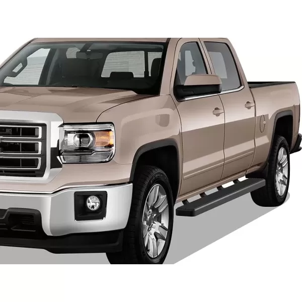 imageAPS Running Boards Nerf Bars Side Steps Compatible with Chevy Silverado GMC Sierra 1500 20072018 ampamp 2500 HD 3500 HD 2019 Crew Cab Exclude 07 Classic Stainless Steel Polished Silver 5inAluminum Black