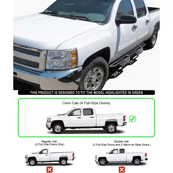imageAPS Stainless Steel Pocket Steps Running Boards Side Bars Compatible with Chevy Silverado GMC Sierra 1500 20072018 Crew Cab ampamp 2500 3500 HD 2019 Crew Cab Exclude 07 ClassicBlack