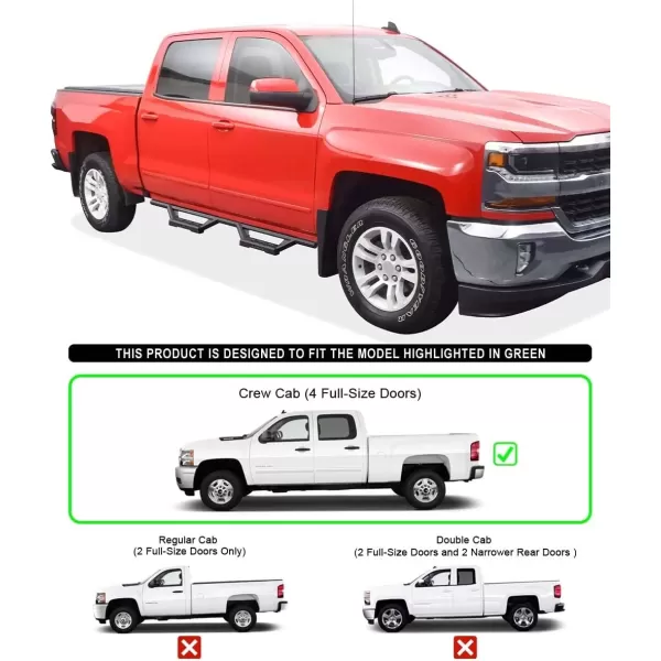 imageAPS Stainless Steel Pocket Steps Running Boards Side Bars Compatible with Chevy Silverado GMC Sierra 1500 20072018 Crew Cab ampamp 2500 3500 HD 2019 Crew Cab Exclude 07 ClassicBlack