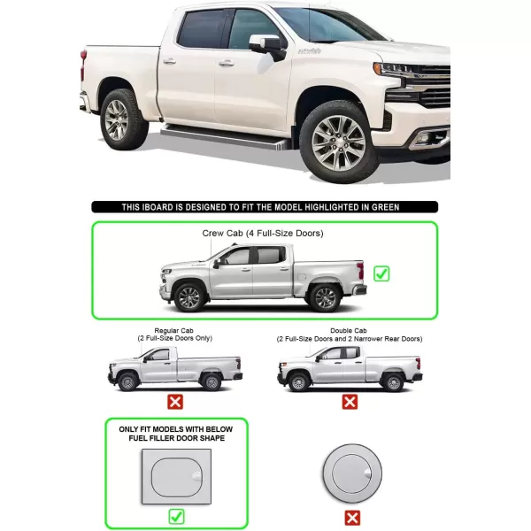 imageAPS iBoard Third Generation Black Aluminum Flat Style Running Boards Side Step for Selected Chevy Silverado GMC Sierra Crew CabSilver