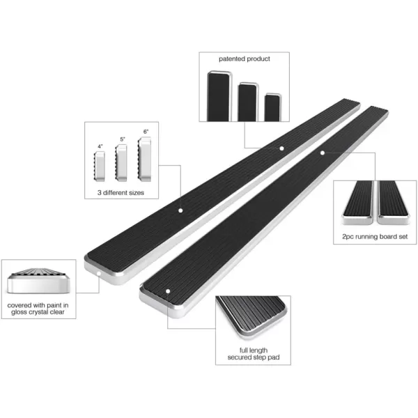 imageAPS Black Powder Coated 6 inches Running Boards Nerf Bars Side Steps Compatible with Nissan Frontier 20052025 Crew CabStainless Steel Polished