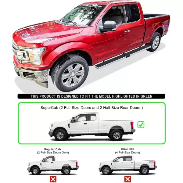 imageAPS Black Running Boards Style Compatible with Ford F150 20152025 Super Cab ampamp F250 F350 Super Duty 20172025 Side Steps Side Bars 6in WideStainless Steel Polished