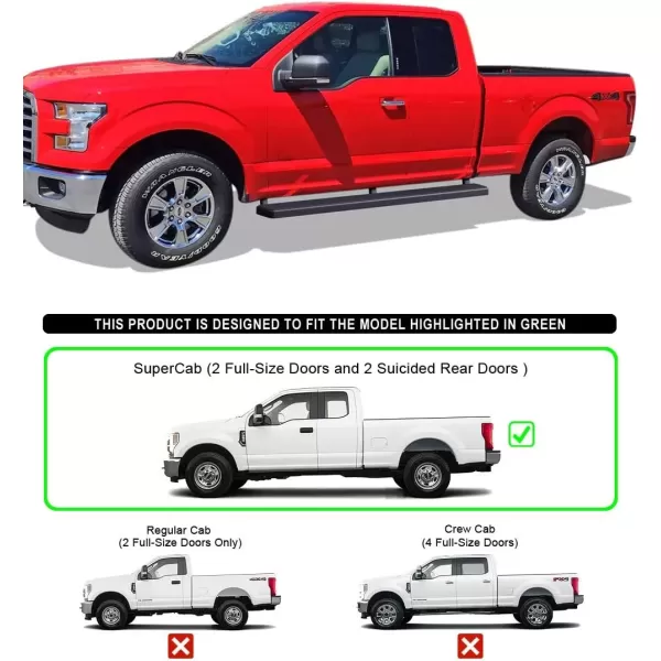 imageAPS Running Boards 5in Matte Black Compatible with Ford F150 20152025 Super Cab ampamp F250 F350 Super Duty 20172025 Stainless Steel Nerf Bars Side Steps Side BarsBlack