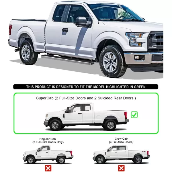 imageAPS Running Boards 5in Matte Black Compatible with Ford F150 20152025 Super Cab ampamp F250 F350 Super Duty 20172025 Stainless Steel Nerf Bars Side Steps Side BarsSilver