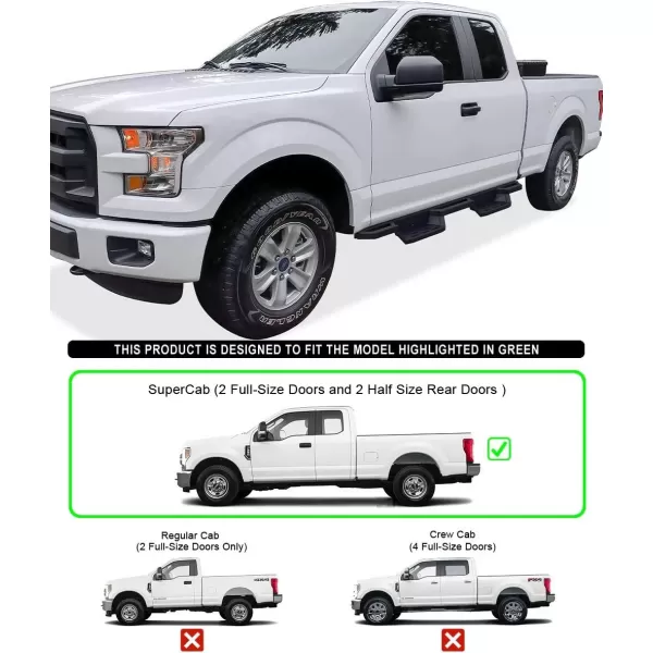 imageAPS Stainless Steel Pocket Steps Running Boards Side Bars Compatible with Ford F150 20152025 Super Cab ampamp F250 F350 Super Duty 20172025Black