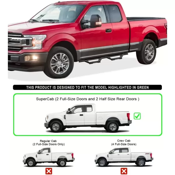 imageAPS Stainless Steel Pocket Steps Running Boards Side Bars Compatible with Ford F150 20152025 Super Cab ampamp F250 F350 Super Duty 20172025Black