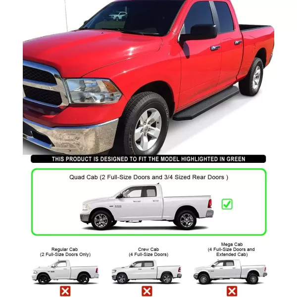 imageAPS Running Boards 6 inches Matte Black Compatible with Dodge Ram 1500 20092018 Quad Cab Stainless Steel Nerf Bars Side Steps Side BarsAluminum Black