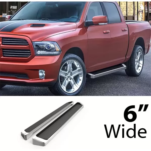 imageAPS Running Boards 6 inches Matte Black Compatible with Dodge Ram 1500 20092018 Quad Cab Stainless Steel Nerf Bars Side Steps Side BarsAluminum Silver