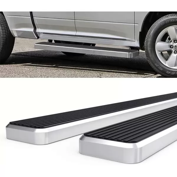 imageAPS Running Boards 6 inches Matte Black Compatible with Dodge Ram 1500 20092018 Quad Cab Stainless Steel Nerf Bars Side Steps Side BarsAluminum Silver