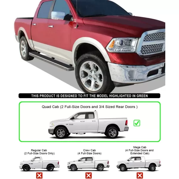 imageAPS Running Boards 6 inches Matte Black Compatible with Dodge Ram 1500 20092018 Quad Cab Stainless Steel Nerf Bars Side Steps Side BarsAluminum Silver